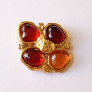 Vintage YVES SAINT LAURENT Quatrefoil Glass Brooch signed